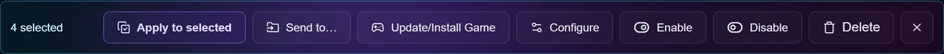 The bulk toolbar above the account list, with Apply to selected on the left