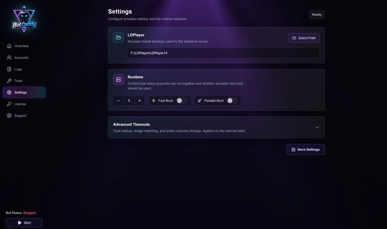 The Settings Runtime box with the Parallel Boot switch beside Fast Boot