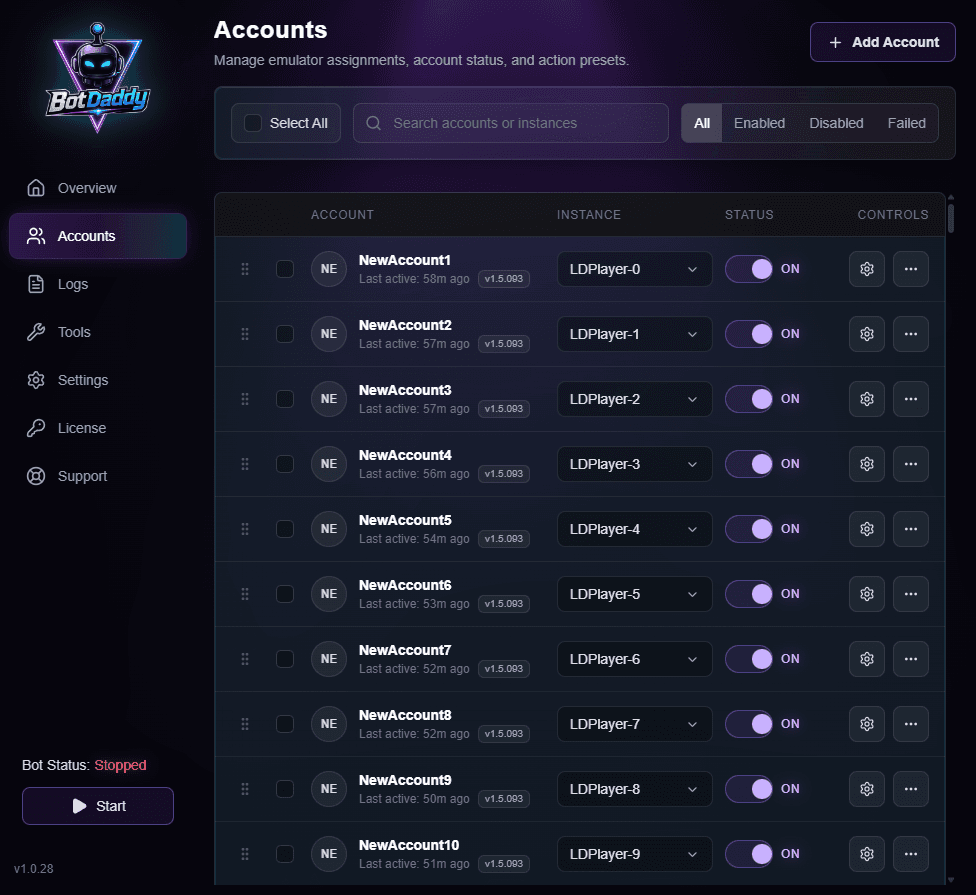 Accounts page