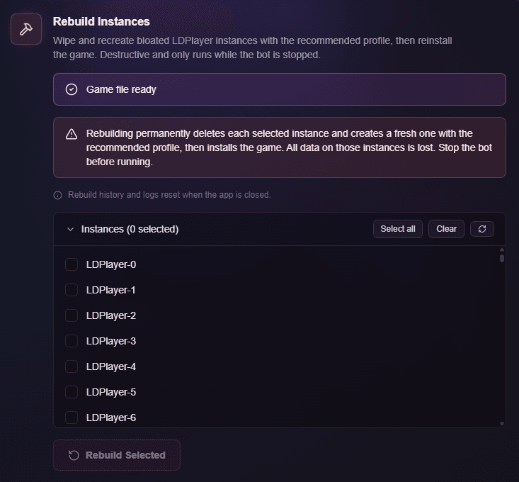 Instance rebuild tool