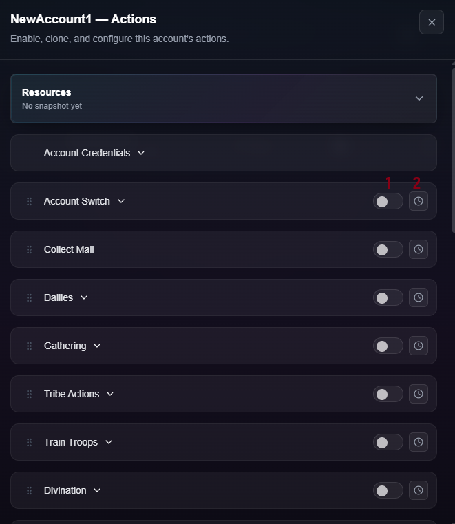 BotDaddy Account Actions List